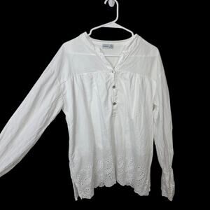 Civico White Eyelet Long Bishop Sleeve Italian Cottagecore Blouse Size Large